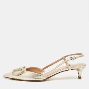 Pre Owned Valentino VLogo Size 36 Metallic Leather VLogo Signature Slingback Pumps