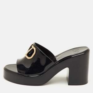 Pre Owned Valentino Vlogo Size 39 Black Rubber Platform Block Heel Slide Sandals