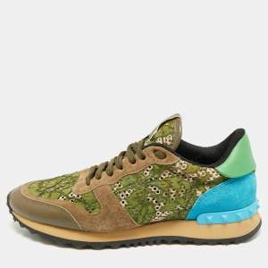 Pre Owned Valentino Rockstud Size 39 Multicolor Lace, Leather and Suede Low Top Sneakers