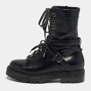 Pre Owned Valentino Rockstud Size 36 Black Leather Combat Boots