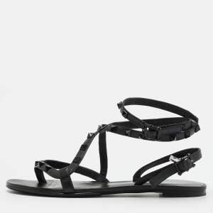 Pre Owned حذاء فلات فالتنينو روكستد  جلد كاحل أسود مقاس 37