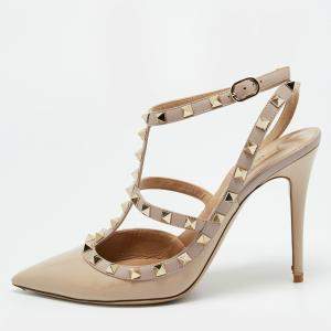 مملوكة مسبقًا Valentino Rockstud Size 41 Beige Leather and Patent Leather Pumps