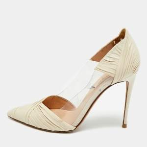 Pre Owned Valentino B-Drape Size 38.5 Beige Leather and PVC Pumps