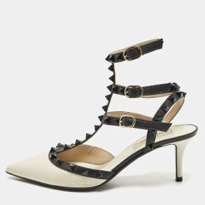 مملوكة مسبقًا Valentino Rockstud Caged Size 36 Off White/Black Leather Pumps