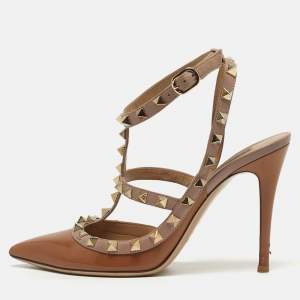 مملوكة مسبقًا Valentino Rockstud Size 37.5 Brown Leather and Patent Leather Pumps