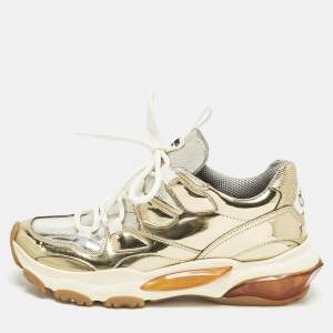 Pre Owned Valentino Bounce Size 37.5 Gold/Silver Leather Low Top Sneakers