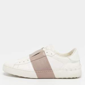 Pre Owned حذاء رياضي فالنتينو منخفظ من أعلى روكستد جلد أبيض / فضي مقاس 39