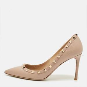 Pre Owned Valentino Rockstud Size 41 Beige Leather Pointed Toe Pumps