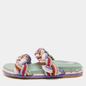 مملوكة مسبقًا Valentino Rockstud Size 40 Multicolor Rope And Leather Flat Sandals