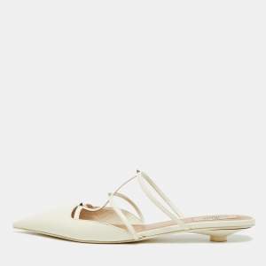 Pre Owned Valentino Rockstud Wipsy Size 39 Cream Leather Mules