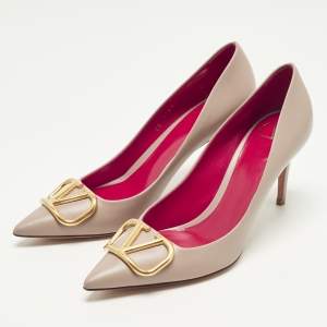 Pre Owned Valentino VLogo Size 38 Dusty Pink Leather Pumps