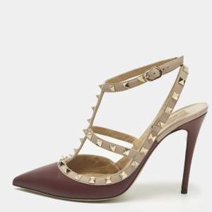 مملوكة مسبقًا Valentino Rockstud Caged Size 41 Beige/Burgundy Leather Pumps