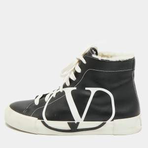 Pre Owned Valentino VLogo Size 38 Black Leather High Top Sneakers