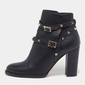 Pre Owned Valentino Rockstud Size 39 Black Leather Ankle Length Boots