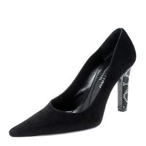 Pre Owned Valentino Black Suede Crystal Embellished Heel Pointed Toe Pumps Size 37.5
