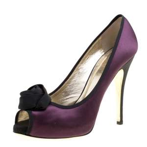 Pre Owned Valentino Two Tone Satin Rosette Peep Toe Platform Pumps Size 40