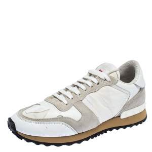 Pre Owned Valentino White/Grey Leather and Suede L'Amour Rockrunner Low Top Sneakers Size 37