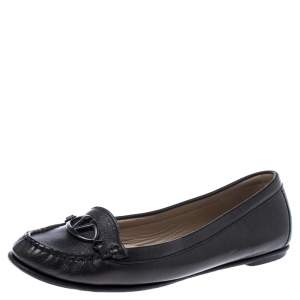 Pre Owned Valentino Black Leather Loafer Flats Size 38