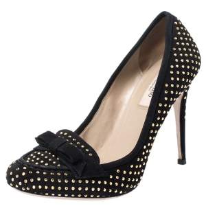 Valentino Black Suede Gold Tone Studded Loafer Pumps Size 38