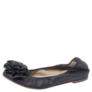 Pre Owned Valentino Grey Canvas Flower Detail Ballet Flats Size 35