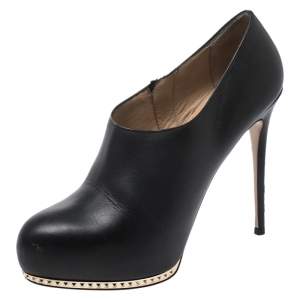 Pre Owned Valentino Black Leather Studded Platform Boots Size 38.5