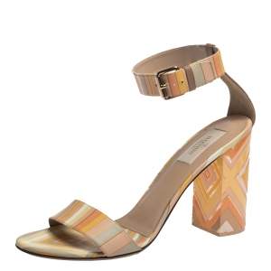 Pre Owned Valentino Multicolor Native Couture 1975 Print Leather and Plexiglass Heel Sandals Size 39