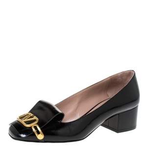 Pre Owned Valentino Black Leather Vlogo Club Pumps Size 39