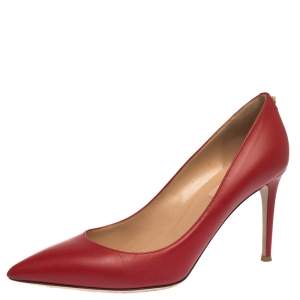 Pre Owned Valentino Red Leather Studded Pointed Toe Pumps Size 39.5