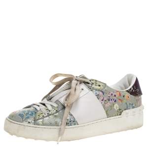 Pre Owned Valentino White Floral Printed Leather Open Sneakers Size 37.5