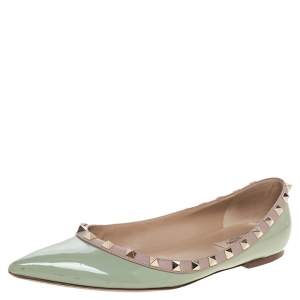 Pre Owned Valentino Green Patent Leather Rockstud Pointed Toe Flats Size 40