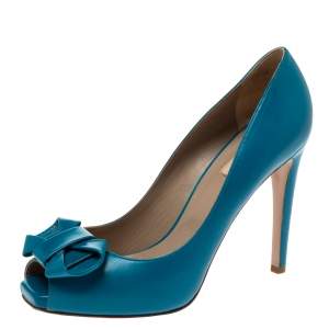Valentino Blue Leather Bow Detail Peep Toe Pumps Size 40