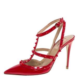 Pre Owned  Valentino Red Patent Leather Rockstud Pumps Size 39.5