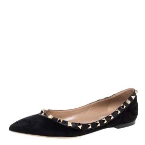 Pre Owned Valentino Black Suede Leather Rockstud Ballet Flats Size 36