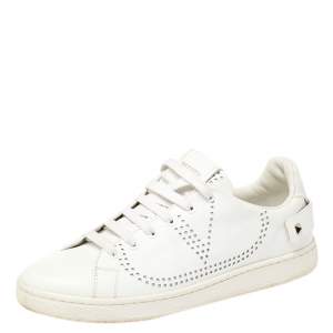 Pre Owned  Valentino White V-Logo Leather Rockstud Sneakers Size 38
