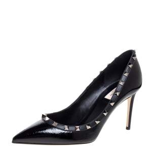 Pre Owned Valentino Black Patent Leather Rockstud Embellished Pointed Toe Pumps Size 41