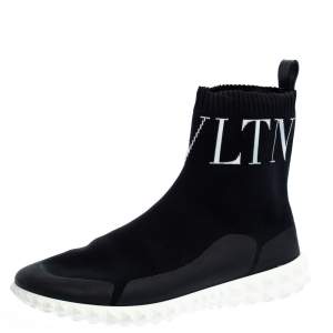 Pre Owned Valentino Black Stretch Knit Fabric Sock Sneakers Size 37
