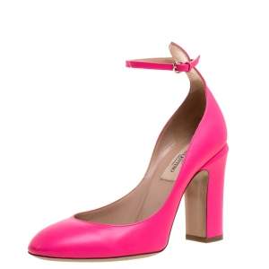 مملوكة مسبقًا Valentino Pink Leather Tango Ankle Strap Pumps Size 36