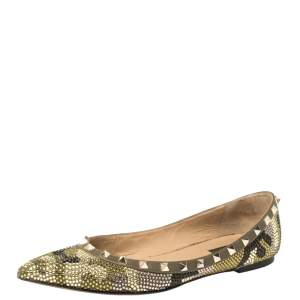 Valentino Multicolor Crystal Embellished Suede Leather Rockstud Pointed Toe Flats Size 40
