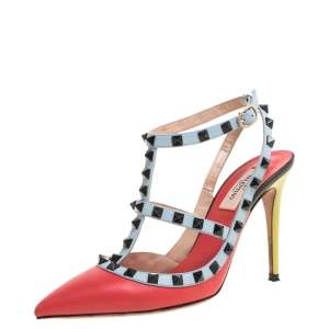 مملوكة مسبقًا Valentino Multicolor Leather Rockstud Sandal Size 38
