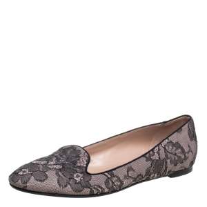 Pre Owned Valentino Pink/Black Lace Smoking Slippers Size 40