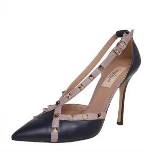 مملوكة مسبقًا حذاء كعب عالي فالنتينو نيو مرصع روكستد دورساي ج لد بيج و أسود مقاس 39.5