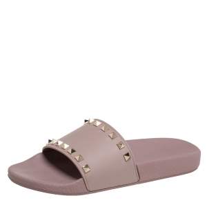 Pre Owned Valentino Beige Rubber  Rockstud Sandals Size 39