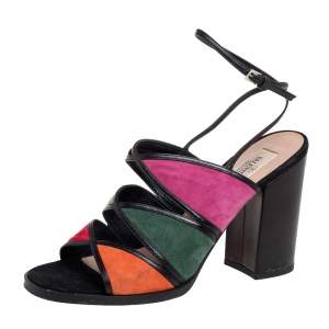 Valentino Multicolour Suede And Leather Ankle Wrap Sandals Size 37.5