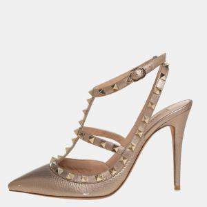 Valentino Gold Leather Rockstud  Ankle Strap Sandals Size 39.5 