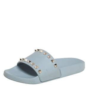 مملوكة مسبقًا صندل سلايد فالنتينو مرصع روكستد مطاط رصاصي مقاس 38