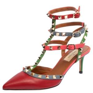 مملوكة مسبقًا صندل فالنتينو جلد متعدد الألوان مرصع روكستد مقاس 37.5