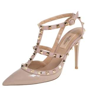 Pre Owned Valentino Nude Pink Patent And Leather Rockstud Pumps Size 37