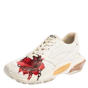 Pre Owned Valentino x Undercover White Leather Chain Rose Print Bounce Sneakers Size 39