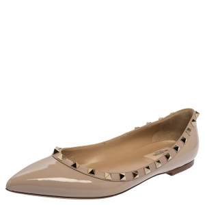 Valentino Beige Patent Leather Rockstud Ballet Flats Size 39.5