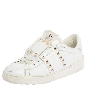 Pre Owned Valentino White Leather  Rockstud Untitled Low Top Sneakers Size 39.5